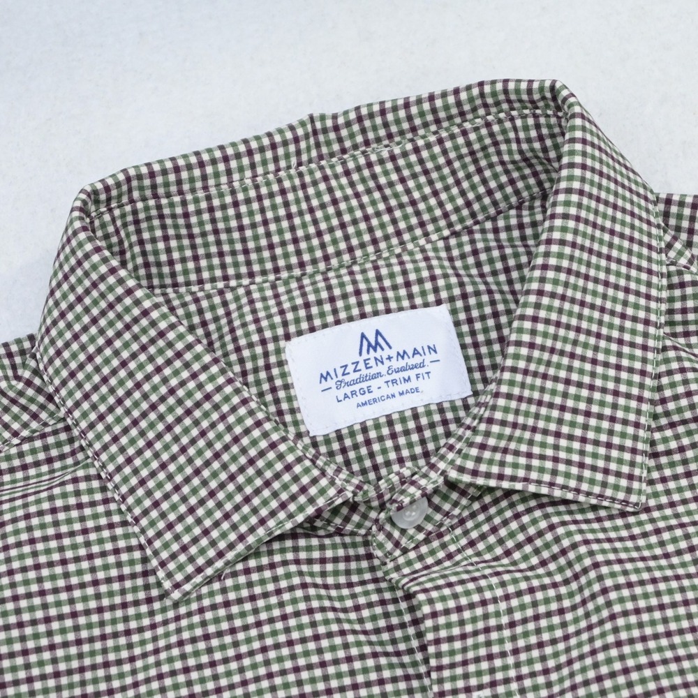 Mizzen+Main Button Up Mens Large Trim Fit Gingham Plaid Performance Shirt